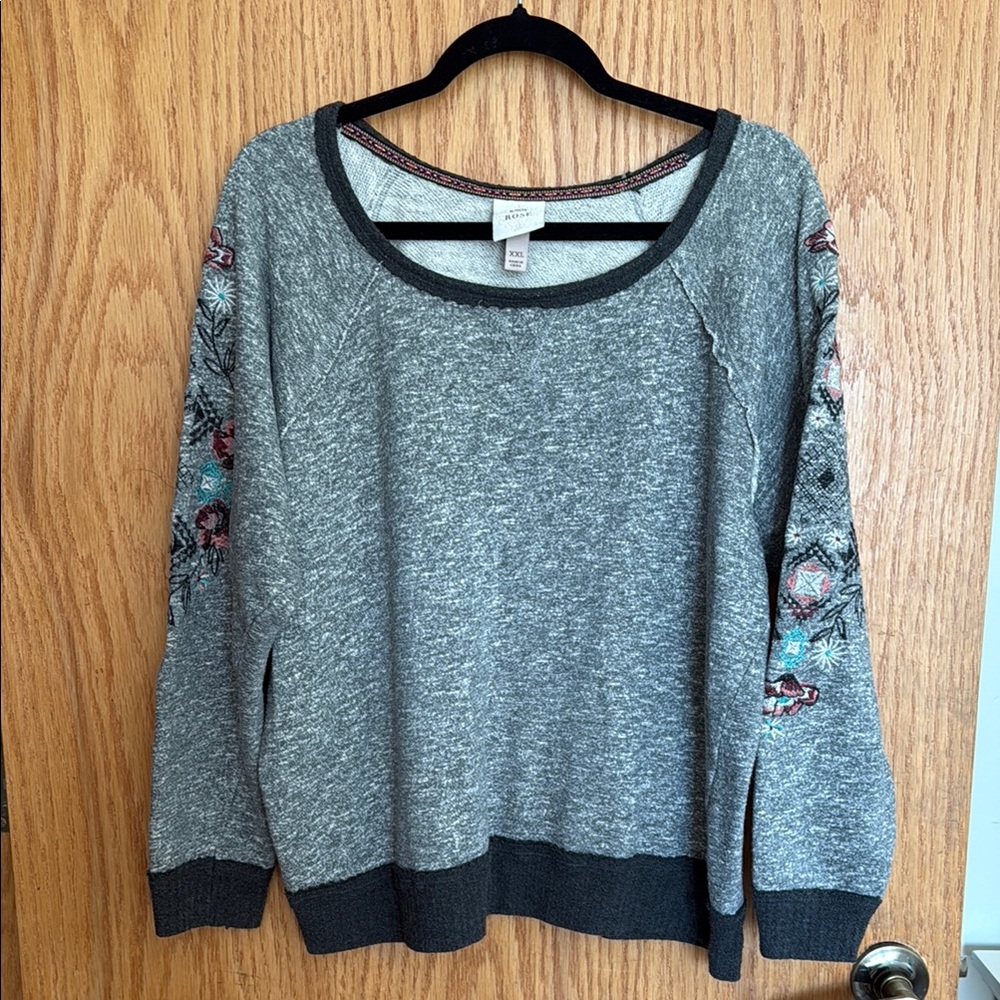 Knox Rose Gray Floral Embroidered Sweater